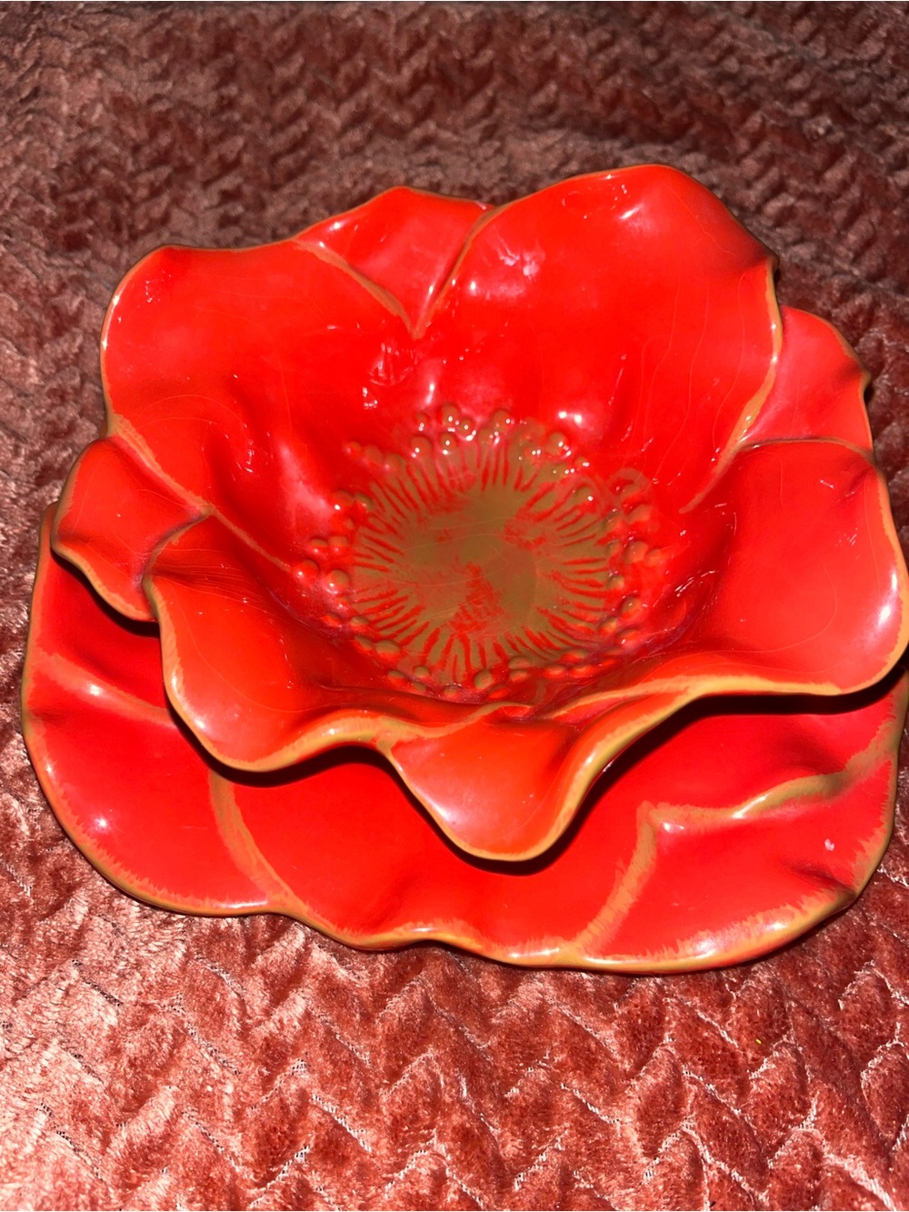 M Studio California vintage hibiscus flower bowl and plate.